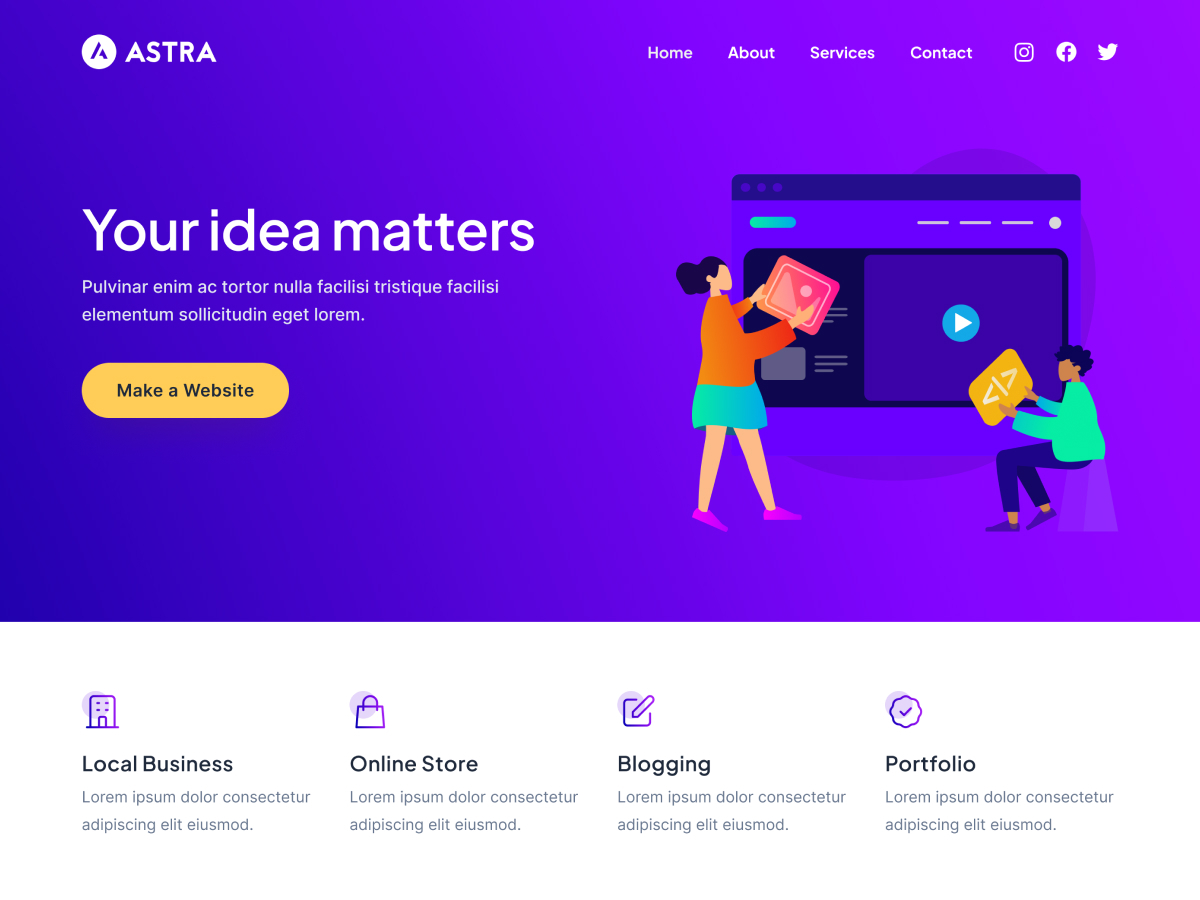 Vista previa del tema Astra para WordPress