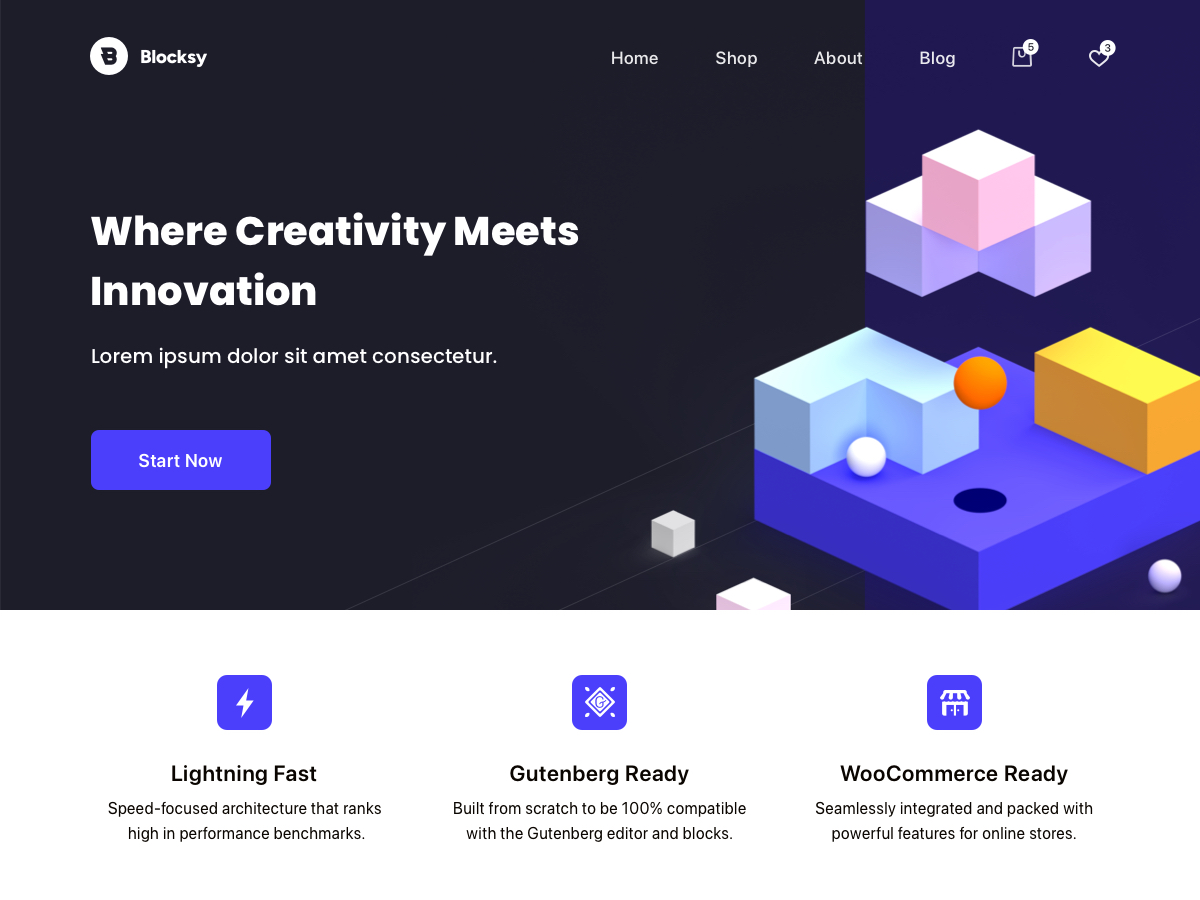 Vista previa del tema Blocksy para WordPress